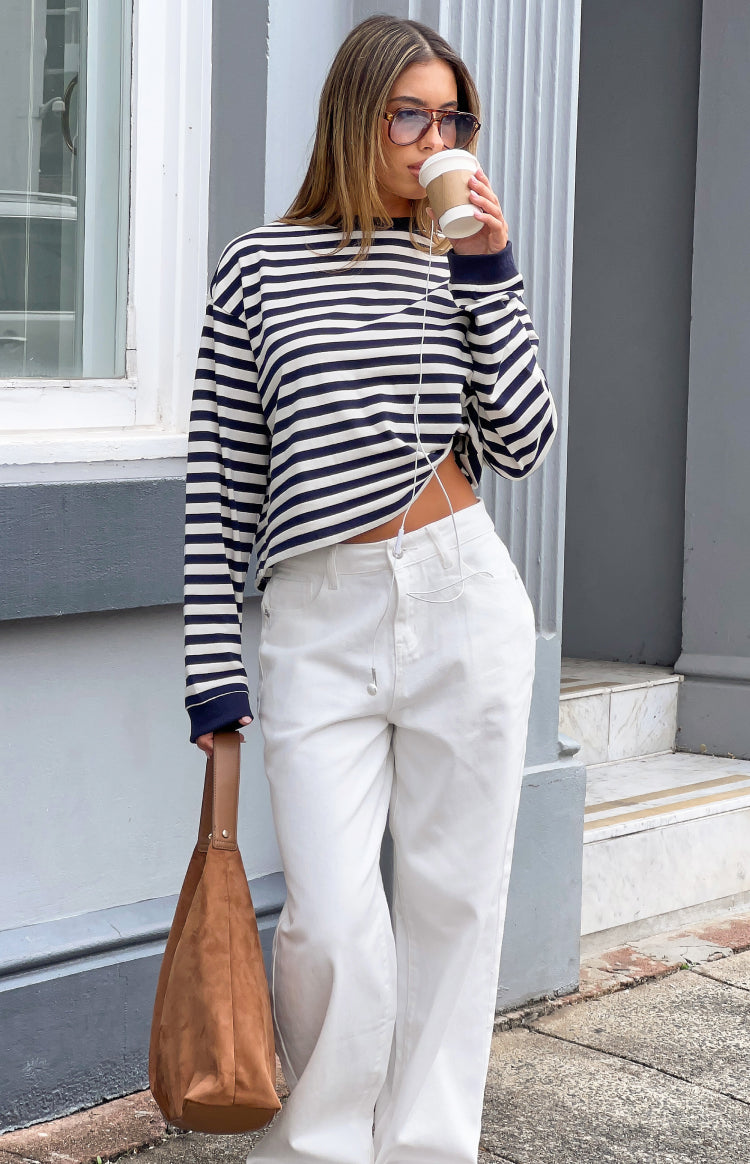 So Breezy Navy Stripe Long Sleeve Top
