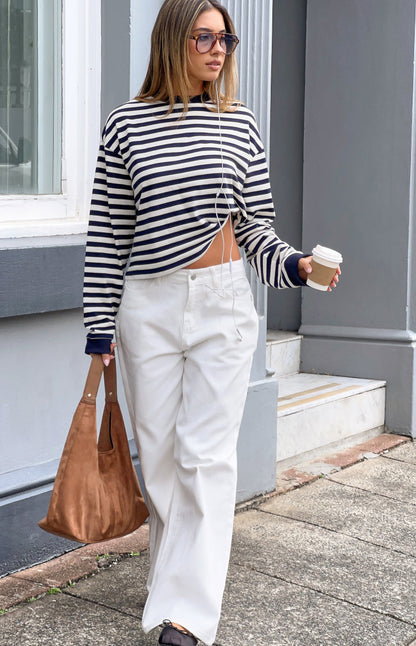 So Breezy Navy Stripe Long Sleeve Top