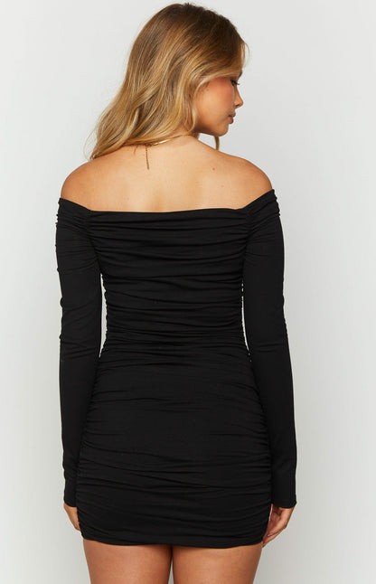 Solene Black Long Sleeve Mini Dress