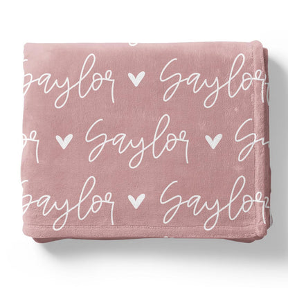 Custom Solid Color w/ Hearts Personalized Blanket