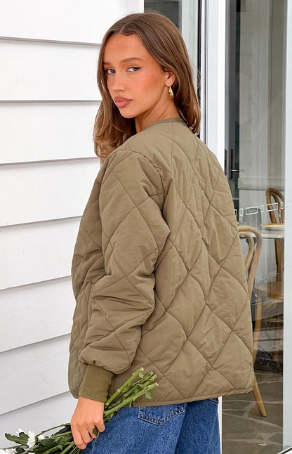 Steph Khaki Quilted Bomber Jacket