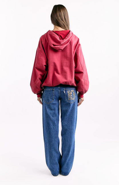Tate Washed Red Oversized Hooded Jacket