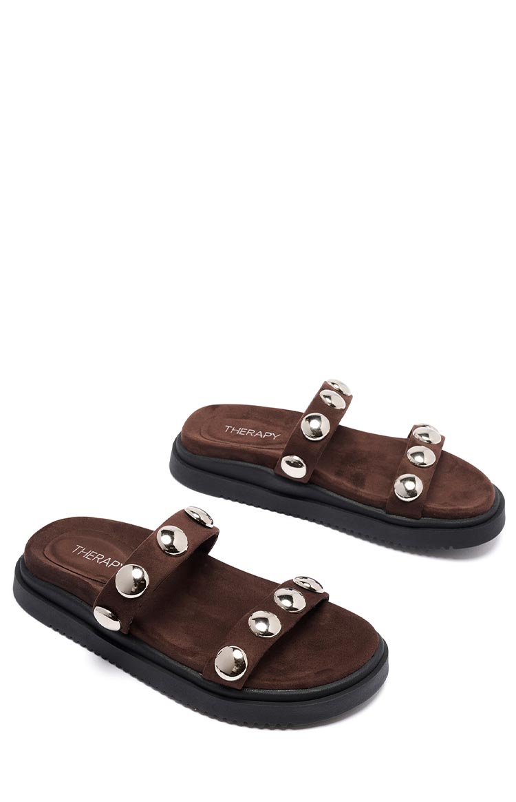 Therapy Persona Chocolate Suede Platform Silver Stud Sandals