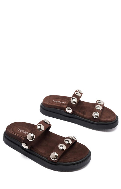 Therapy Persona Chocolate Suede Platform Silver Stud Sandals