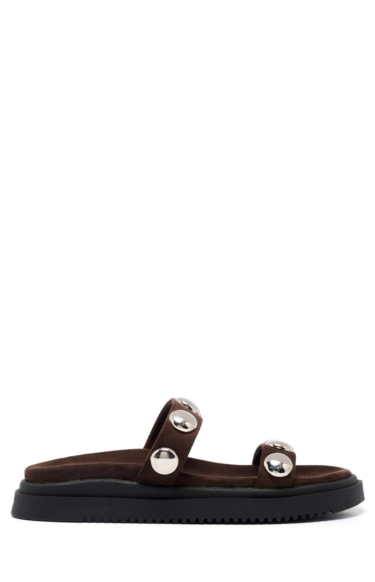 Therapy Persona Chocolate Suede Platform Silver Stud Sandals