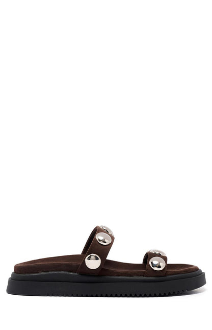 Therapy Persona Chocolate Suede Platform Silver Stud Sandals