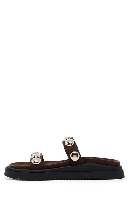 Therapy Persona Chocolate Suede Platform Silver Stud Sandals
