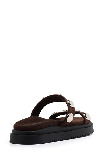 Therapy Persona Chocolate Suede Platform Silver Stud Sandals