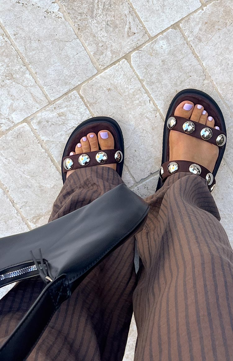 Therapy Persona Chocolate Suede Platform Silver Stud Sandals