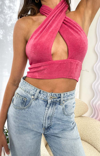 Tia Pink Cross Neck Top
