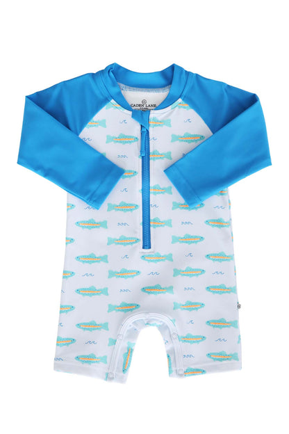 Long Sleeve Rash Guard Swim Romper Shortie | Tiny Trout