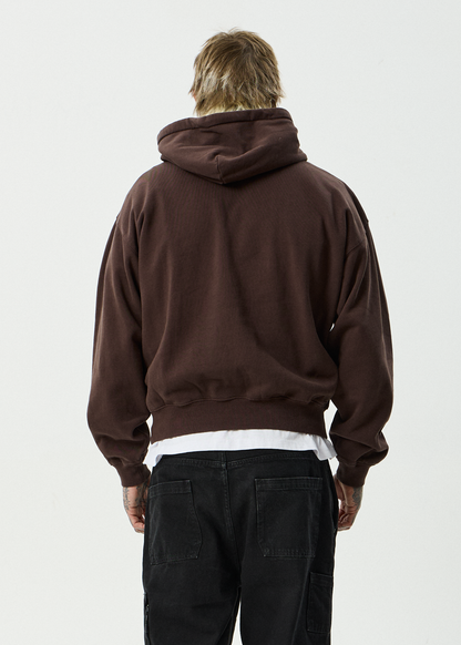 AFENDS Mens Genesis - Boxy Pull On Hood - Washed Coffee