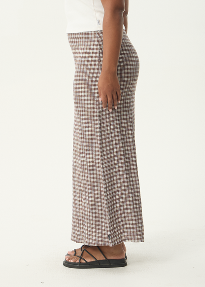 AFENDS Womens Lita - Seersucker Maxi Skirt - Base Coffee Check