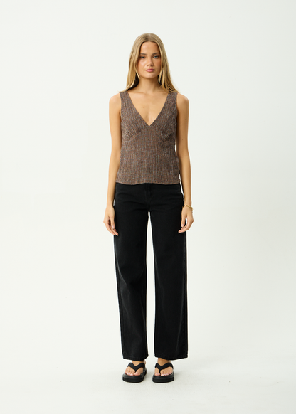 AFENDS Womens Giselle - Seersucker Top - Coffee