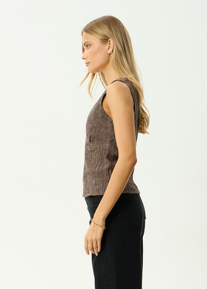 AFENDS Womens Giselle - Seersucker Top - Coffee