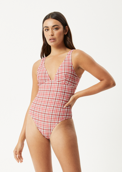 AFENDS Womens Check Out - One Piece - Red Check