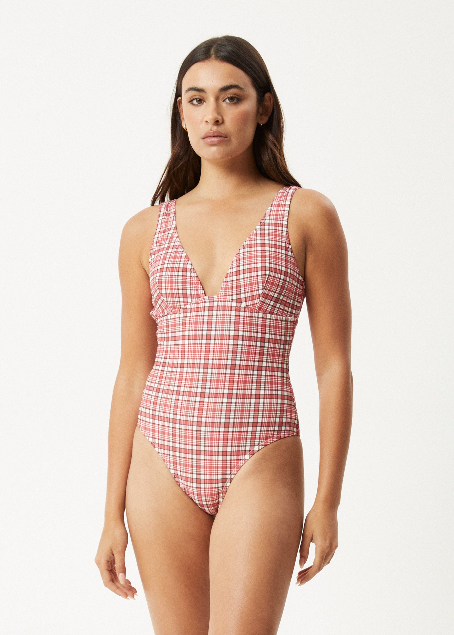AFENDS Womens Check Out - One Piece - Red Check
