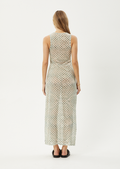 AFENDS Womens Glasshouse - Sheer Maxi Dress - Sand Checker