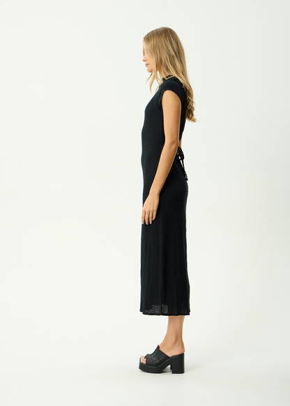 AFENDS Womens Elodie - Seersucker Midi Dress - Black