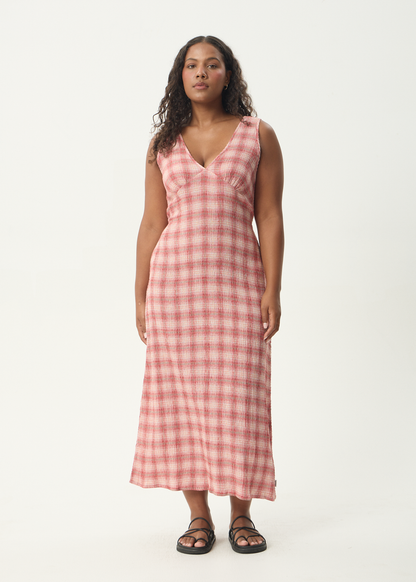 AFENDS Womens Position Tully - Seersucker Maxi Dress - Red Check
