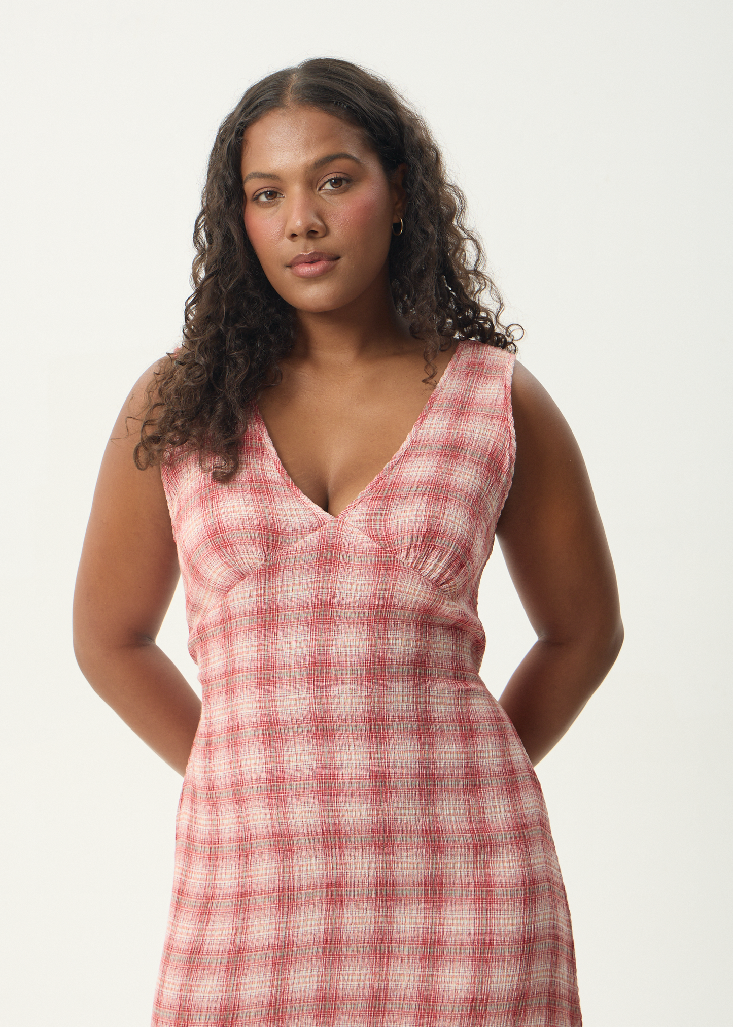 AFENDS Womens Position Tully - Seersucker Maxi Dress - Red Check