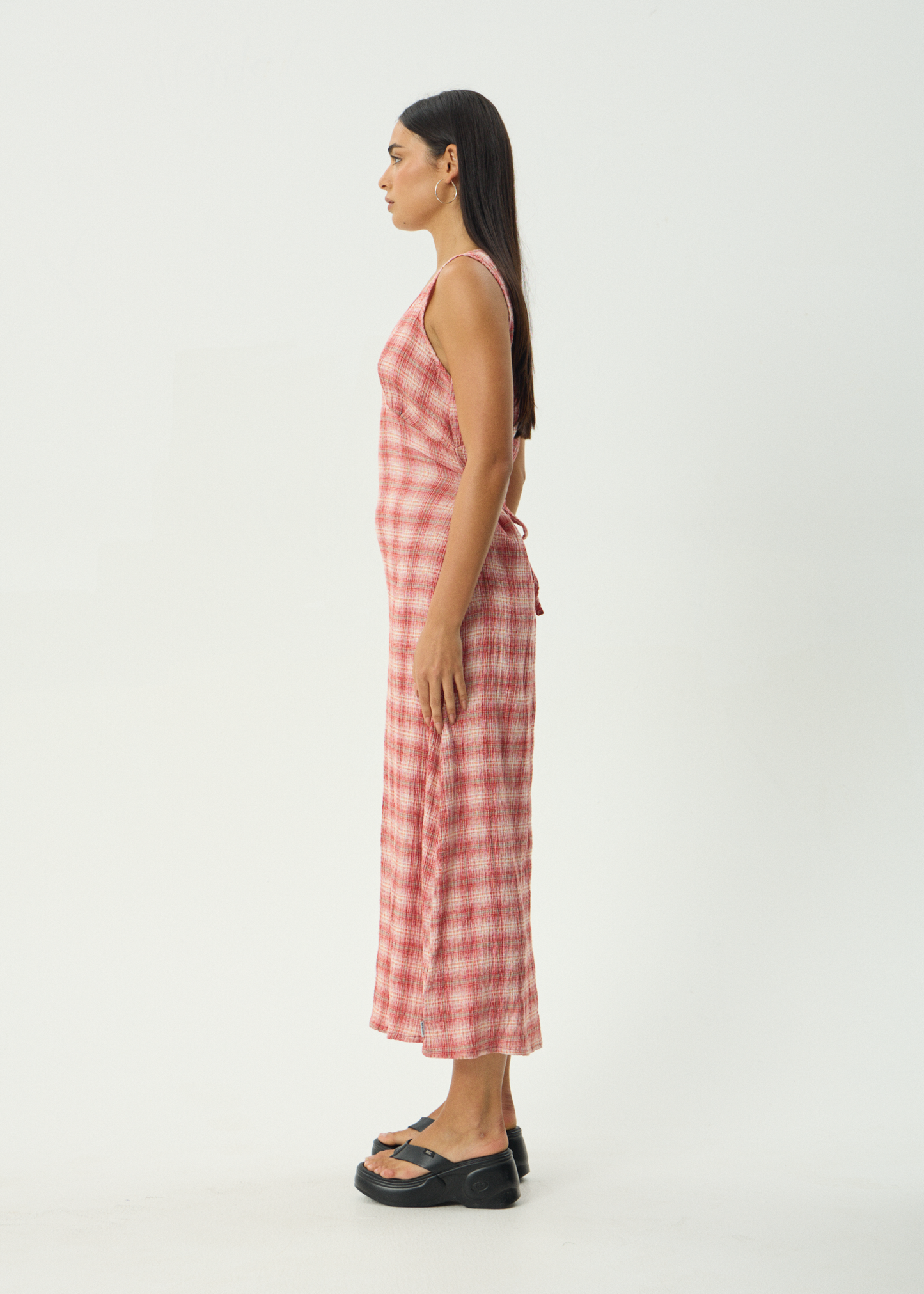 AFENDS Womens Position Tully - Seersucker Maxi Dress - Red Check