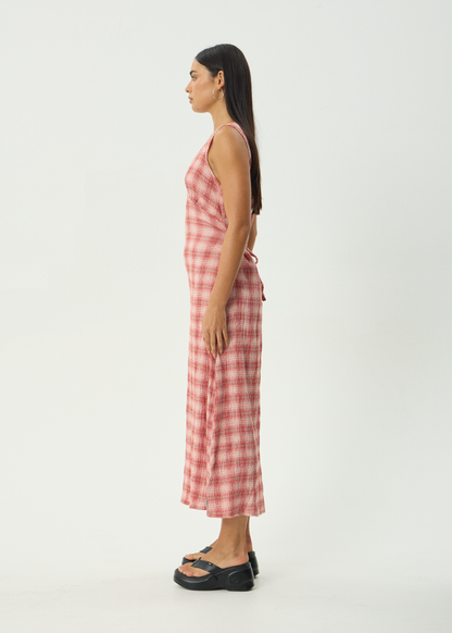 AFENDS Womens Position Tully - Seersucker Maxi Dress - Red Check