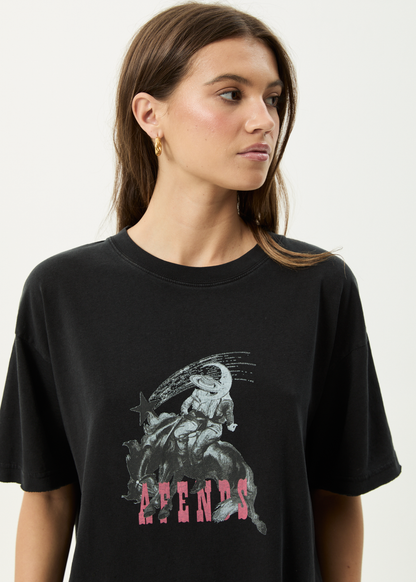AFENDS Womens Cosmic Cow - Oversized Tee - Stone Black