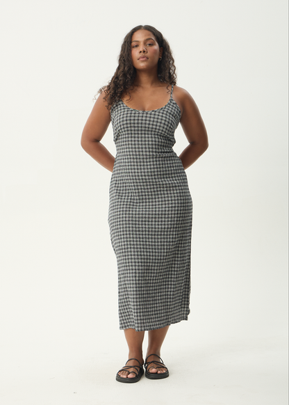 AFENDS Womens Rumi - Seersucker Midi Dress - Steel Check