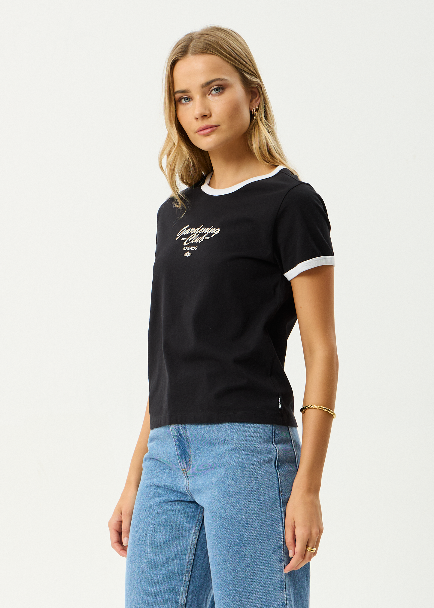 AFENDS Womens Gardening Club - Ringer  Tee - Black