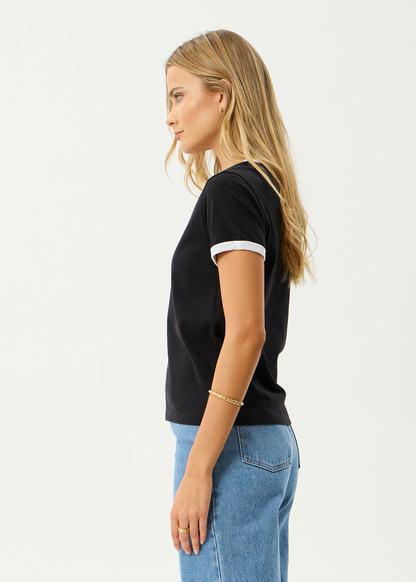 AFENDS Womens Gardening Club - Ringer  Tee - Black