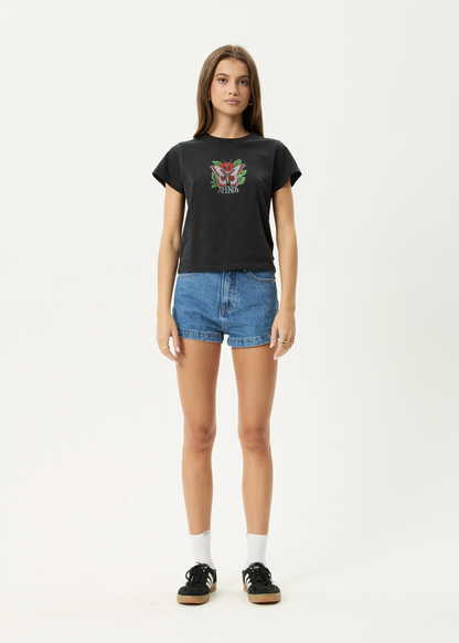 AFENDS Womens Metamorphosis - Baby Tee - Stone Black