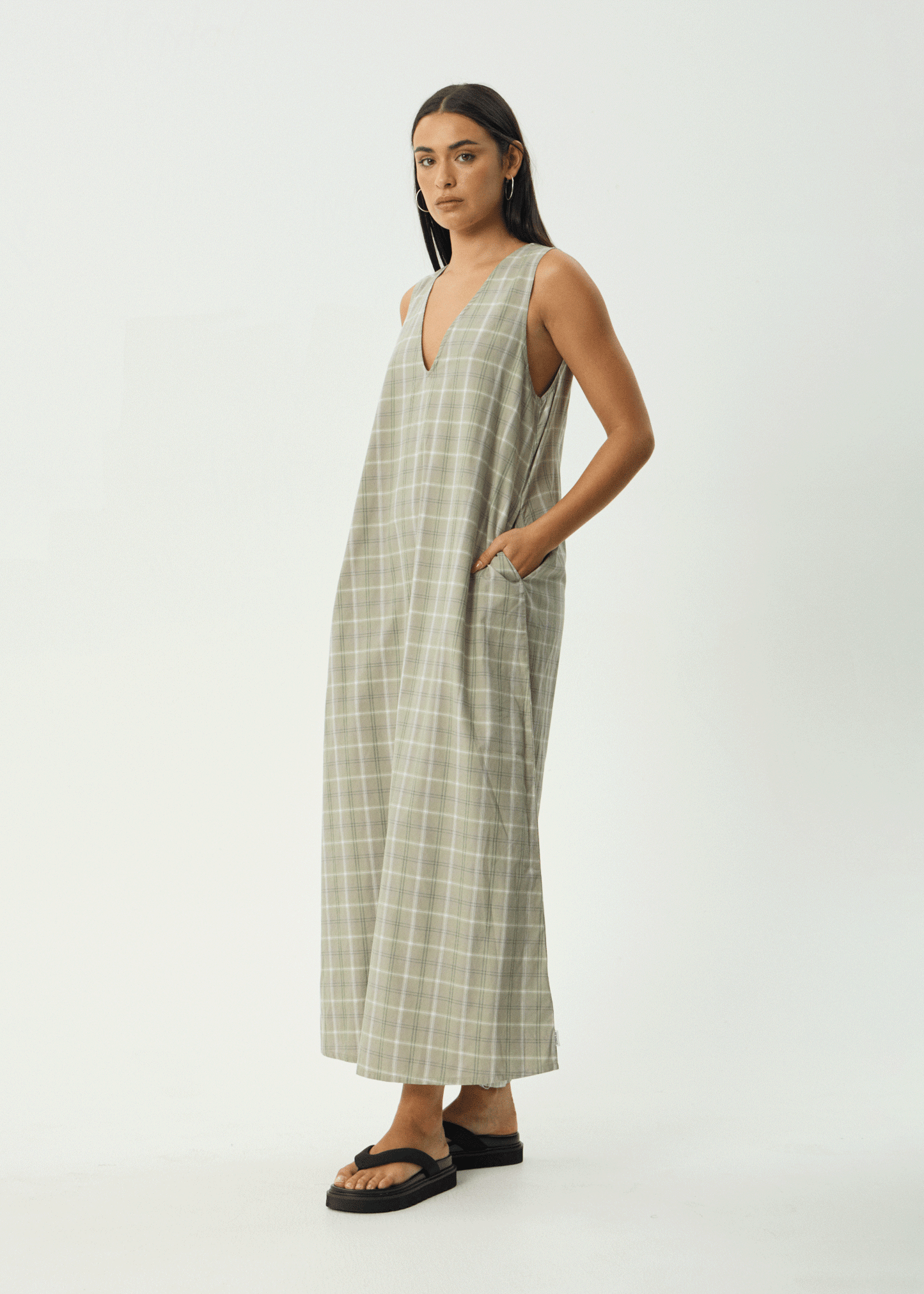 AFENDS Womens Scout - Maxi Dress - Olive Check