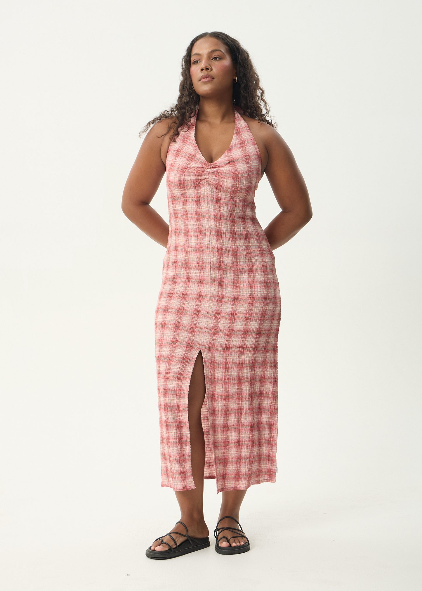 AFENDS Womens Andy - Seersucker Maxi Dress - Red Check