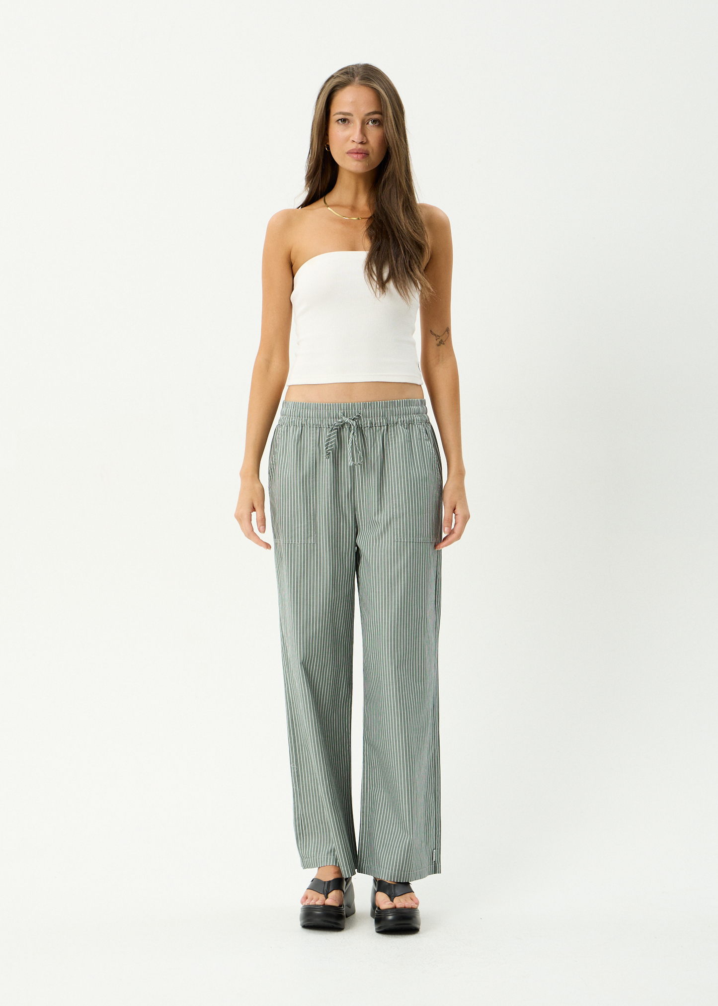 AFENDS Womens Pinned - Wide Leg Pant - Sycamore Stripe