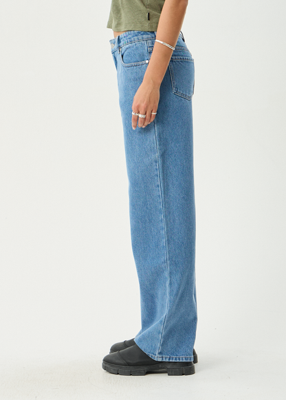 AFENDS Womens Alyra - Low Rise Wide Leg Jean - Worn Blue