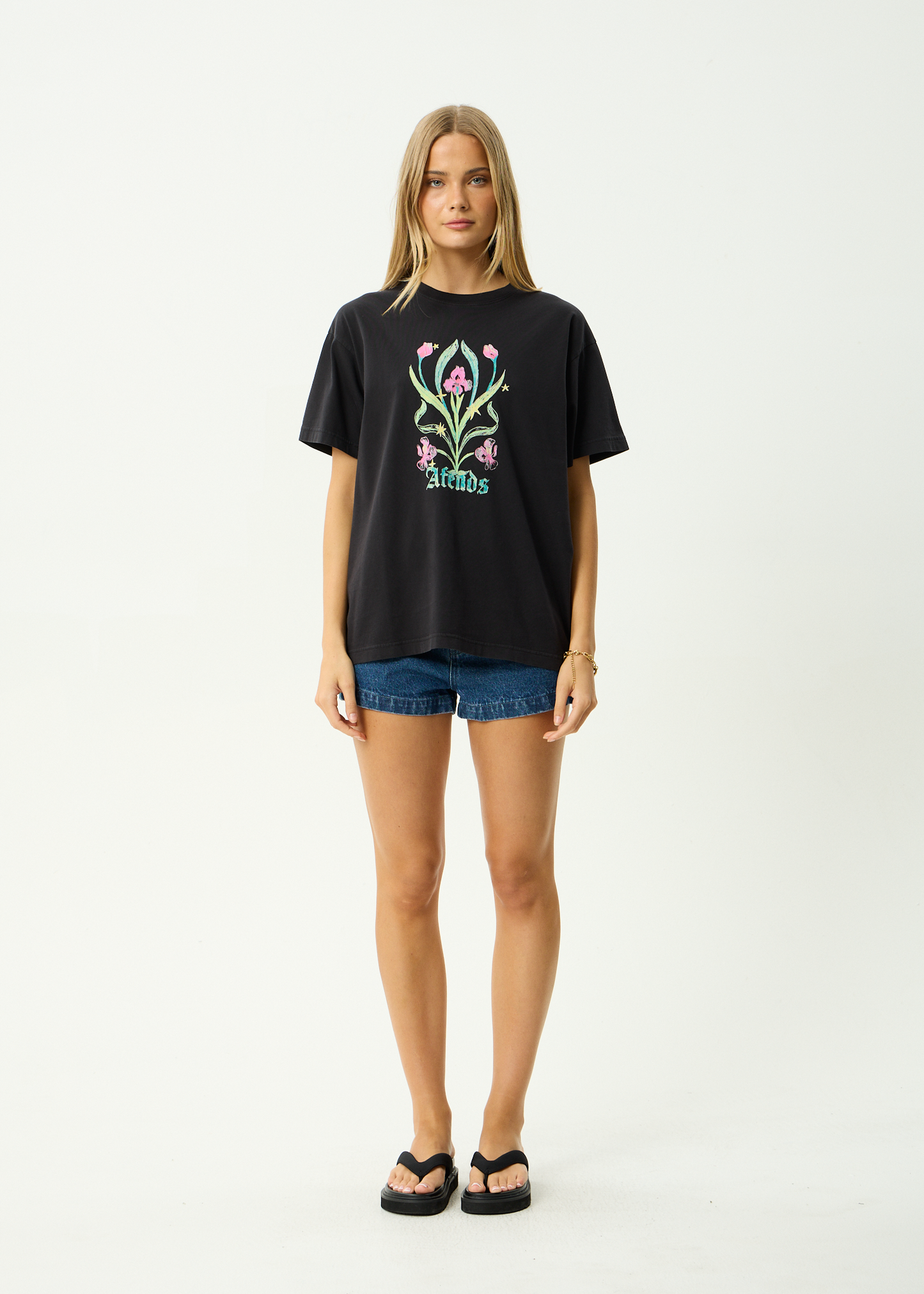 AFENDS Womens Good Nature - Oversized Tee - Stone Black