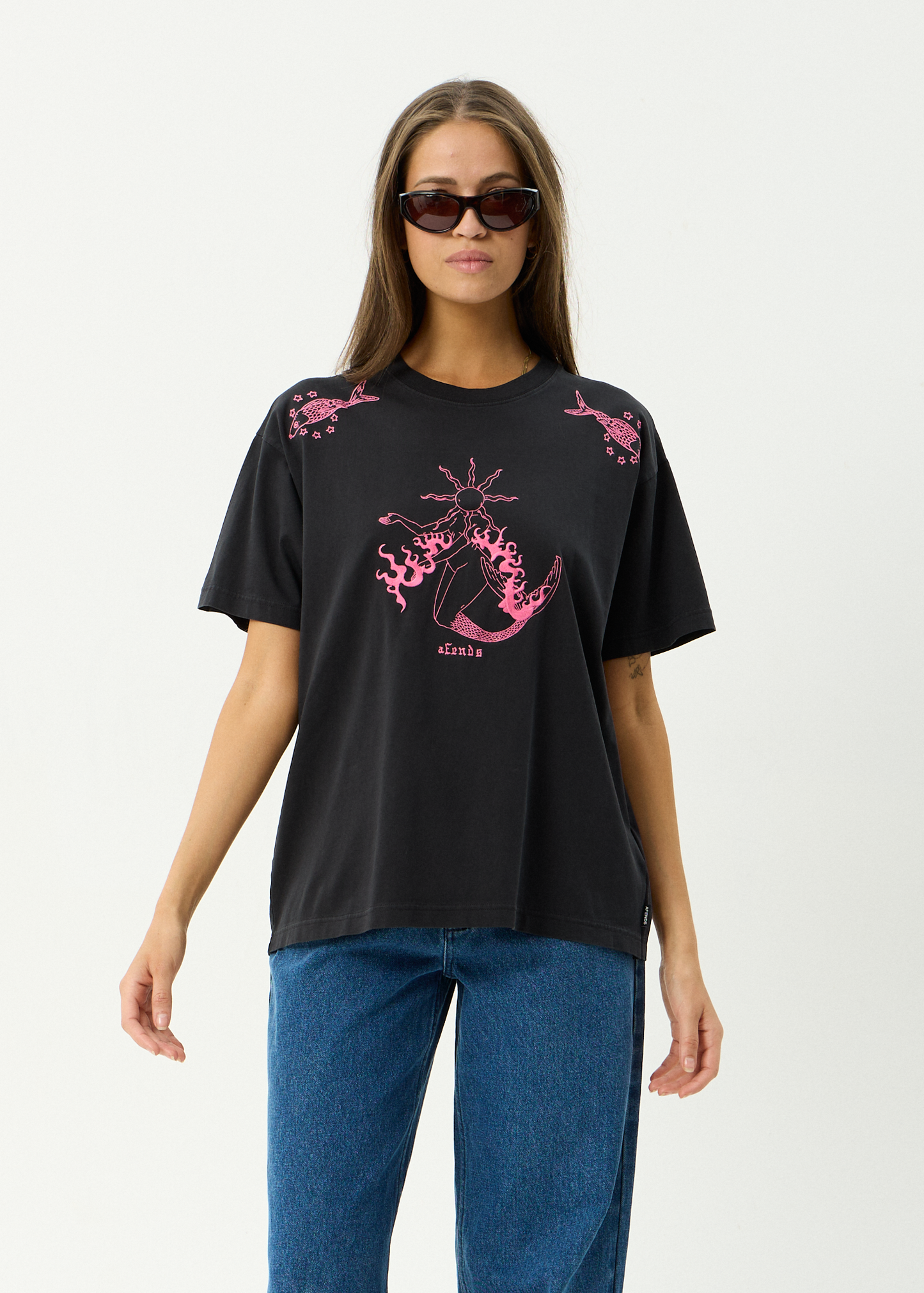 AFENDS Womens Sea Siren - Oversized Tee - Stone Black