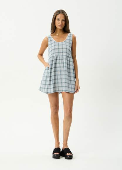 AFENDS Womens Jesse - Seersucker Mini Dress - Overcast Check