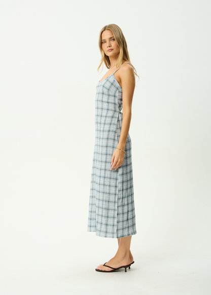 AFENDS Womens Rumi - Seersucker Midi Dress - Overcast Check