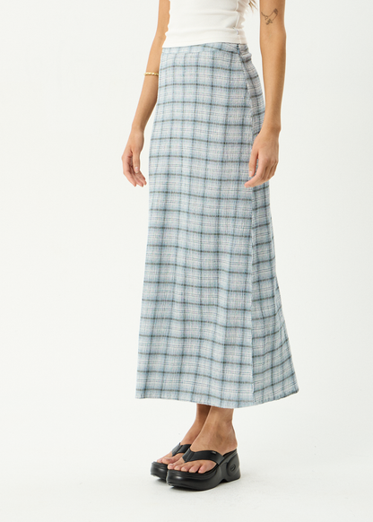 AFENDS Womens Lita - Seersucker Maxi Skirt - Lagoon Overcast Check