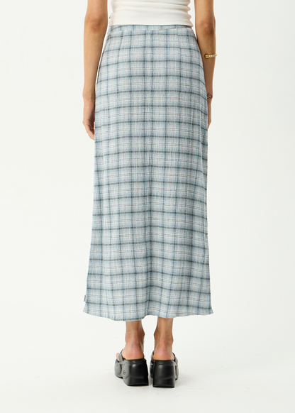 AFENDS Womens Lita - Seersucker Maxi Skirt - Lagoon Overcast Check