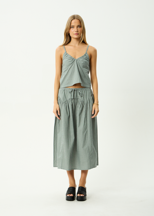 AFENDS Womens Pinned - Midi Skirt - Sycamore Stripe