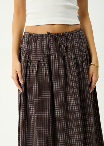AFENDS Womens Lux -  Midi Skirt - Chocolate Check