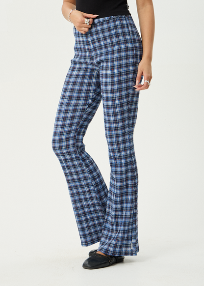 AFENDS Womens Mountains - Seersucker Flare Pant - Navy Red Check