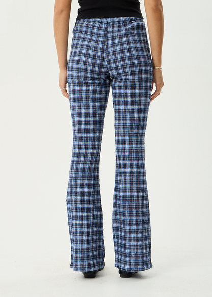 AFENDS Womens Mountains - Seersucker Flare Pant - Navy Red Check