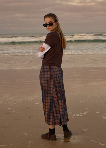 AFENDS Womens Lana - Seersucker Midi Skirt - Shev Indigo Check
