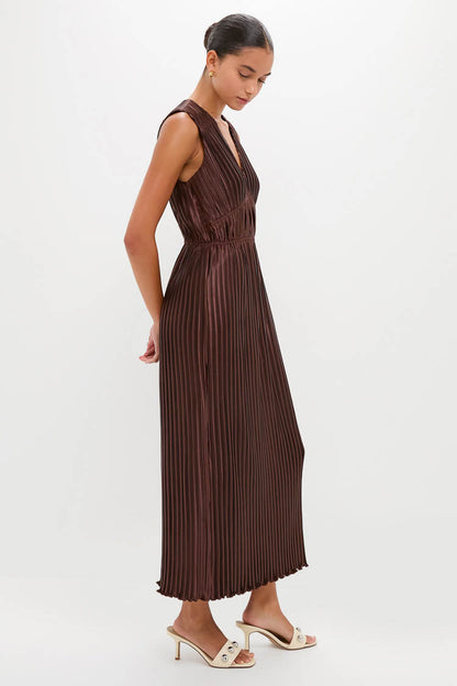 Brown Pleated Chloe Maxi Dress