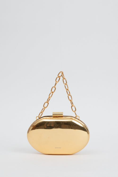 Brushed Gold Sol Metal Oval Clutch