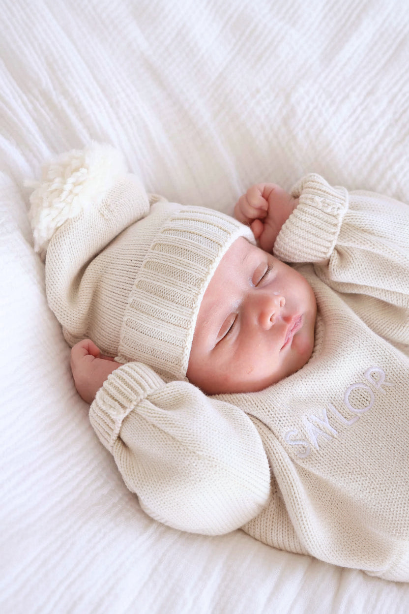 Knit Baby Pom Pom Beanie | Sweet Neutrals